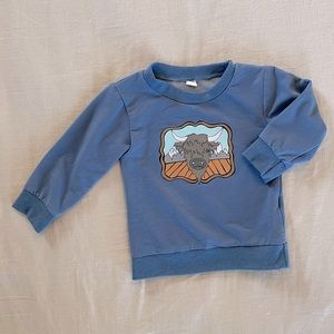 Blue Crewneck Sweater w/ Highland Fluffy Cow